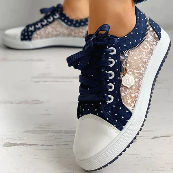 Ladies Floral Mesh Lace-Up Casual Comfort Walking Shoes
