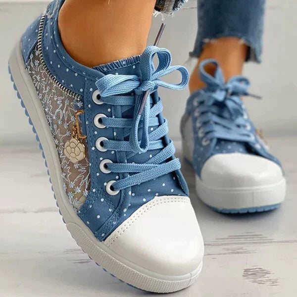 Ladies Floral Mesh Lace-Up Casual Comfort Walking Shoes