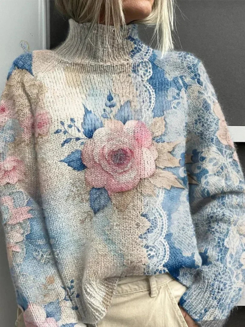 Roos - Collar Sweater with Lace Pattern