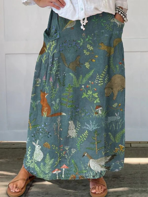 Brynn | Casual Pocket Skirt with Retro Floral Design and Animal Print