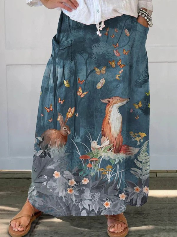 Lyra | Casual Pocket Skirt with Vintage Floral Design and Art Print