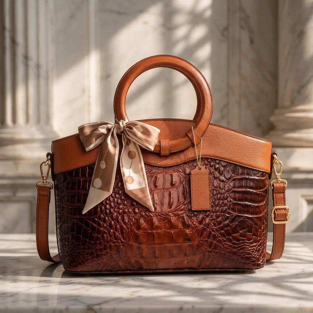 The Adrienne Crocodile-Pressed Vintage Leather Bag