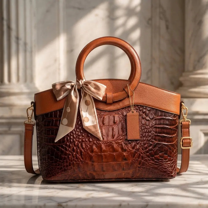 The Adrienne Crocodile-Pressed Vintage Leather Bag