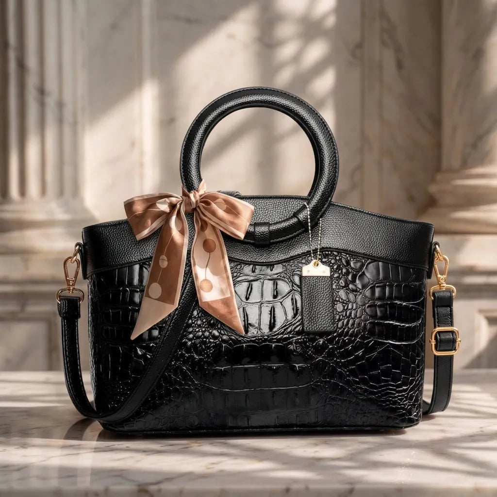 The Adrienne Crocodile-Pressed Vintage Leather Bag