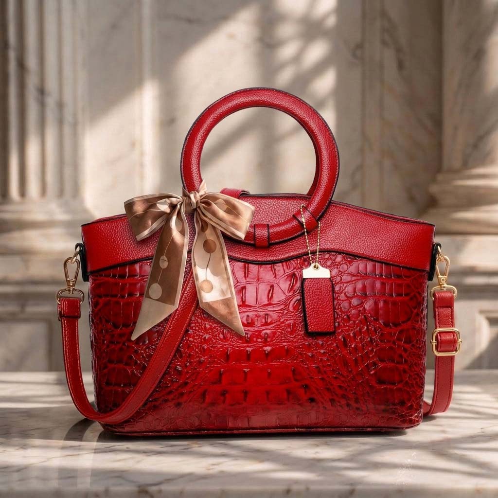 The Adrienne Crocodile-Pressed Vintage Leather Bag
