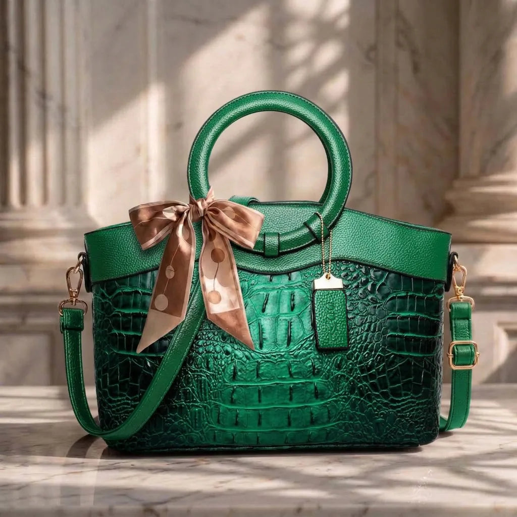 The Adrienne Crocodile-Pressed Vintage Leather Bag