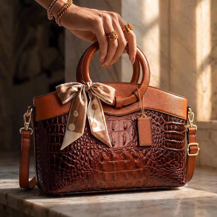 The Adrienne Crocodile-Pressed Vintage Leather Bag