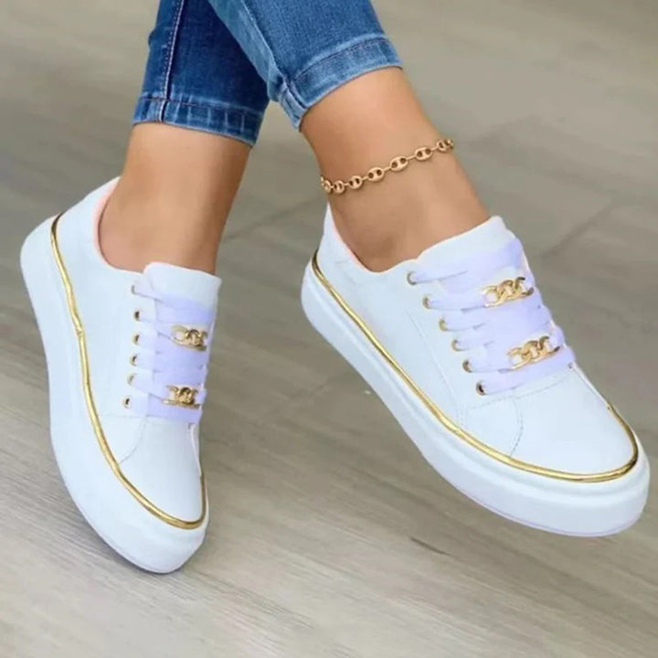 Ladies Casual Platform Sneakers with Gold Detail