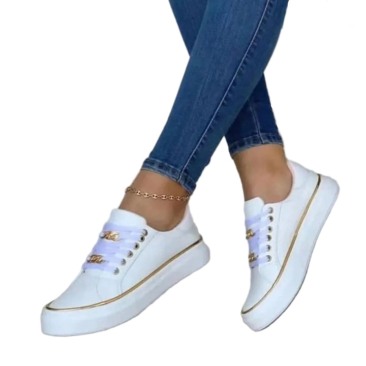 Ladies Casual Platform Sneakers with Gold Detail
