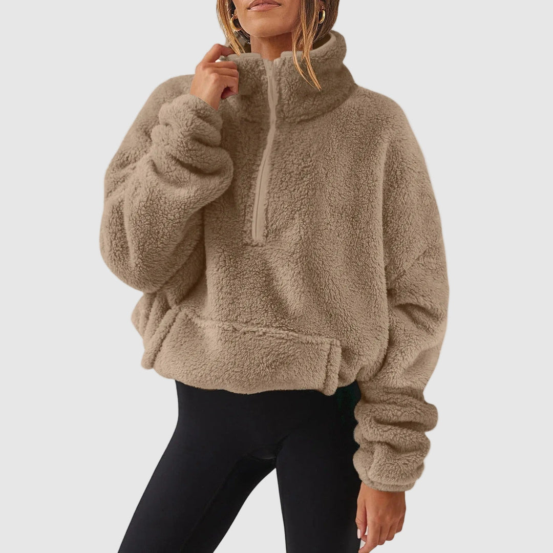 Women’s Fleece Pullover Sweater with Half Zip and Kangaroo Pocket