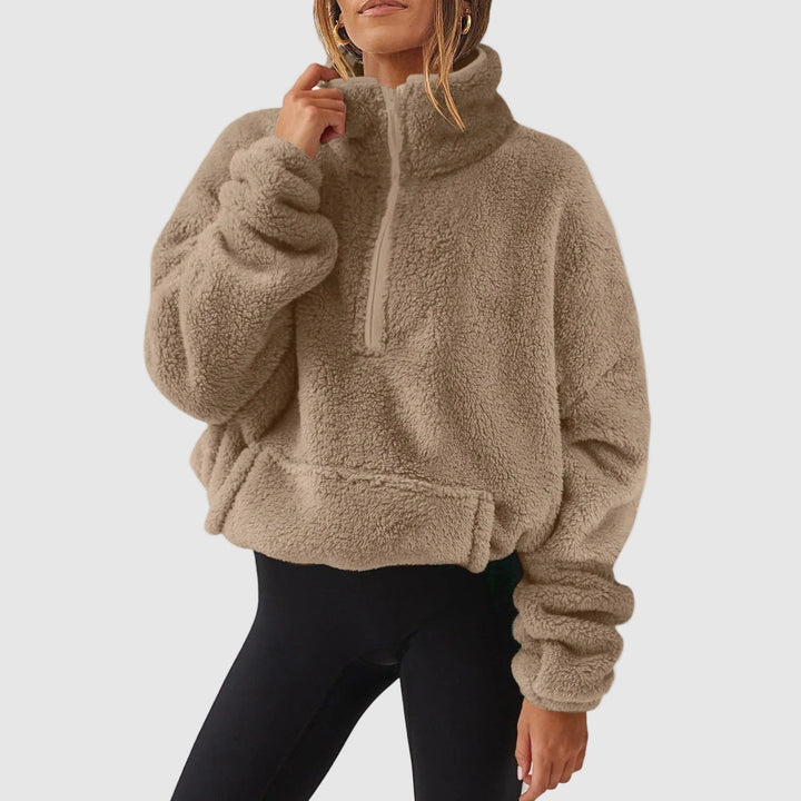 Women’s Fleece Pullover Sweater with Half Zip and Kangaroo Pocket