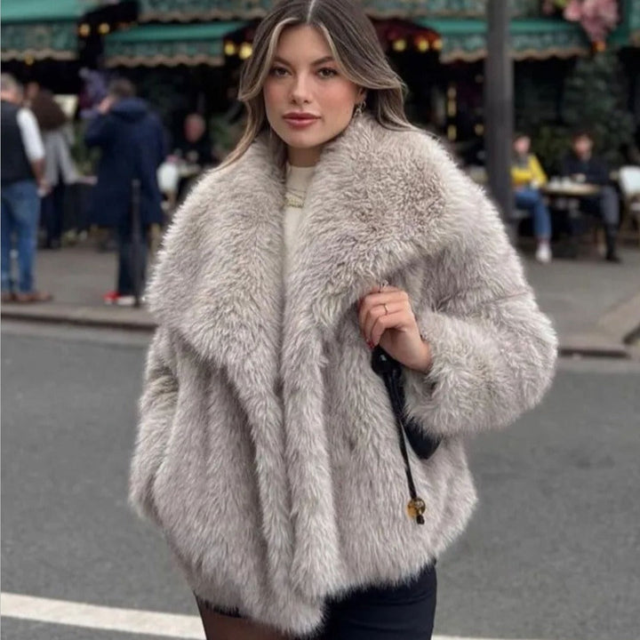 Ladies' Pile Faux Fur Coat with Shawl Collar and Open Front