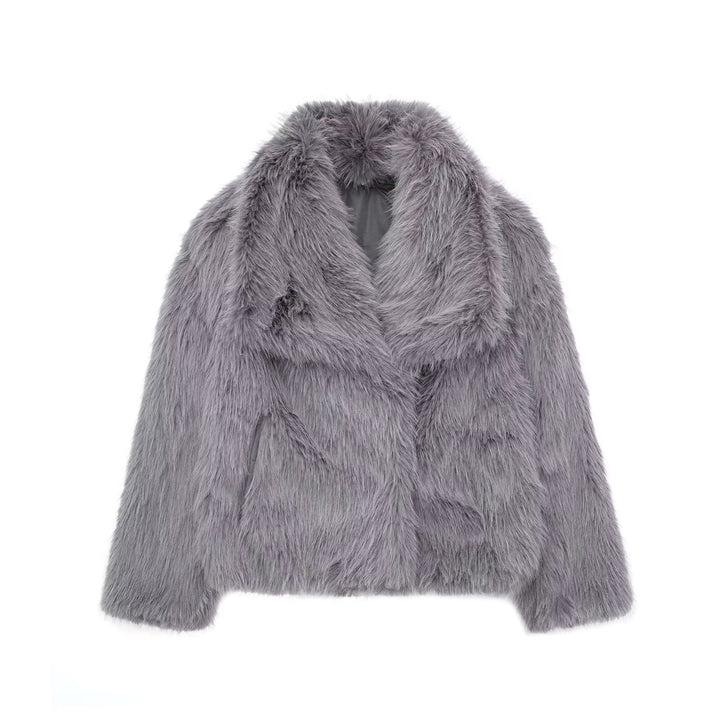 Ladies' Pile Faux Fur Coat with Shawl Collar and Open Front