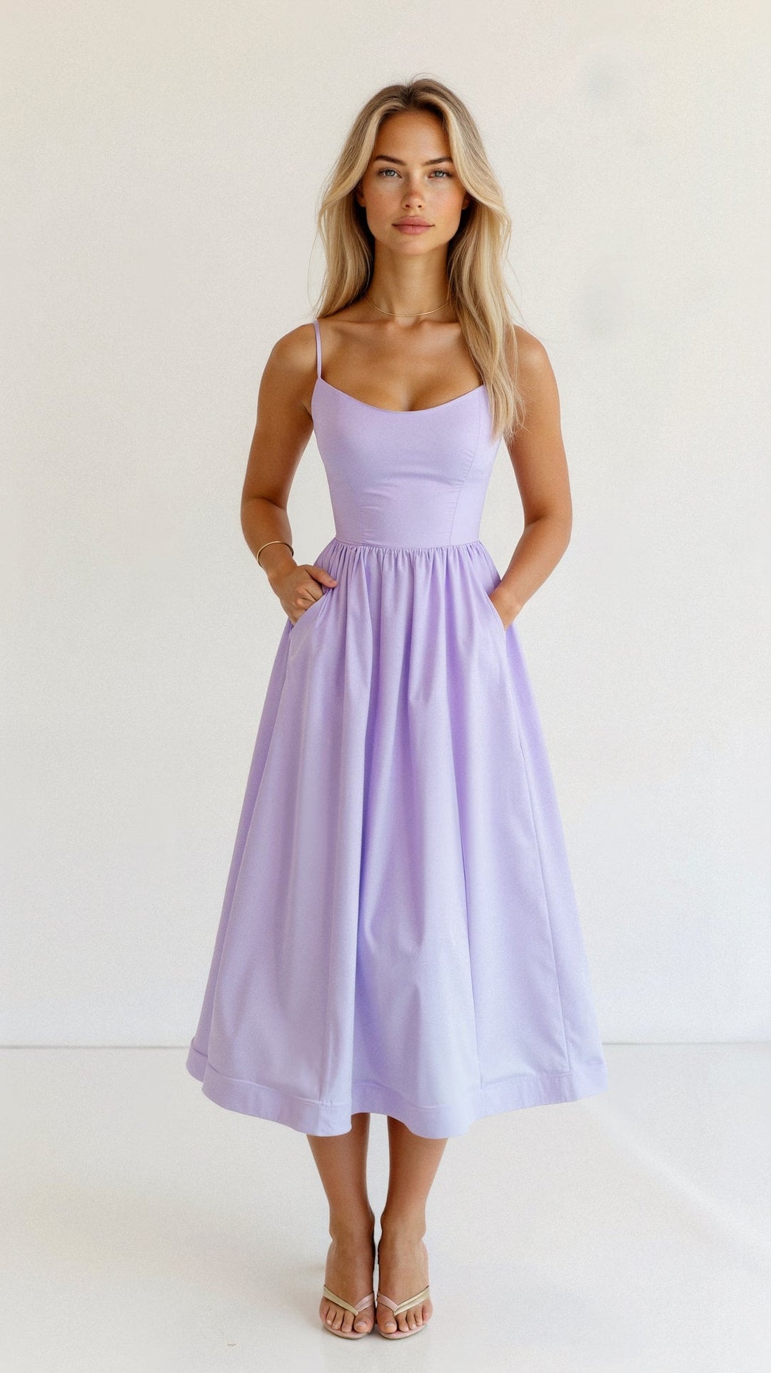 Women’s Satin Midi Evening Dress – Luxurious Flowing Charmeuse Crepe Georgette Spaghetti Strap Dress