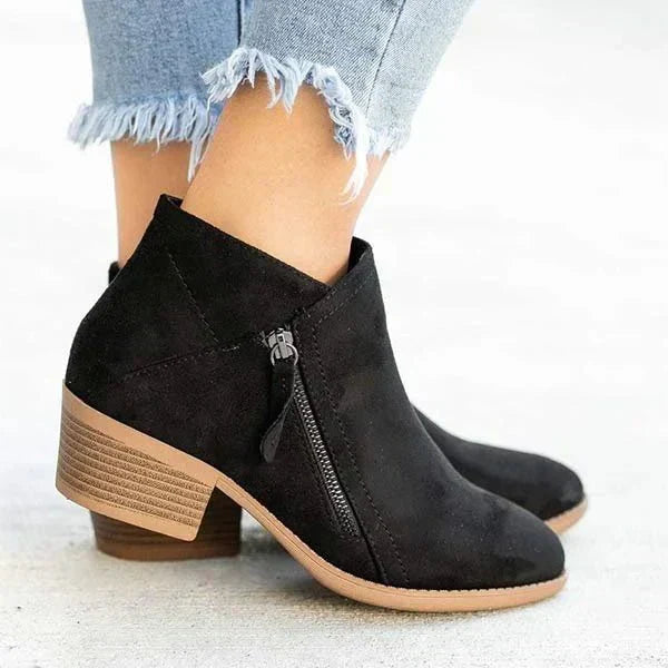 Women’s Ankle Boots with Side-Zip Closure and Low Heel