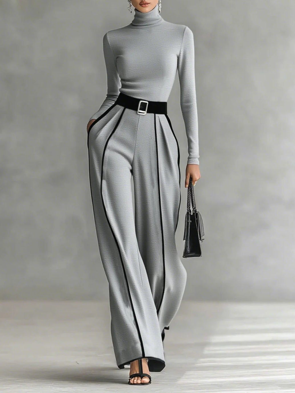 Cassidy | High-Neck Top with Wide-Leg Trousers and Belt