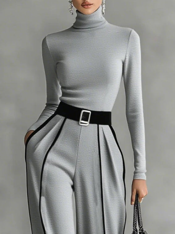 Cassidy | High-Neck Top with Wide-Leg Trousers and Belt