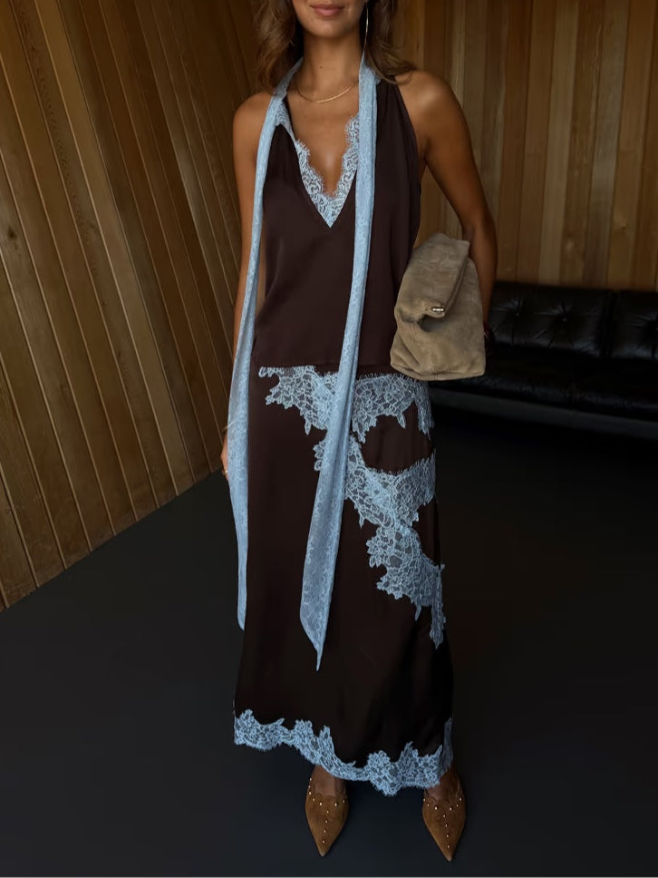 Jolie | Lace Panel Top and Skirt Set with Stylish Design