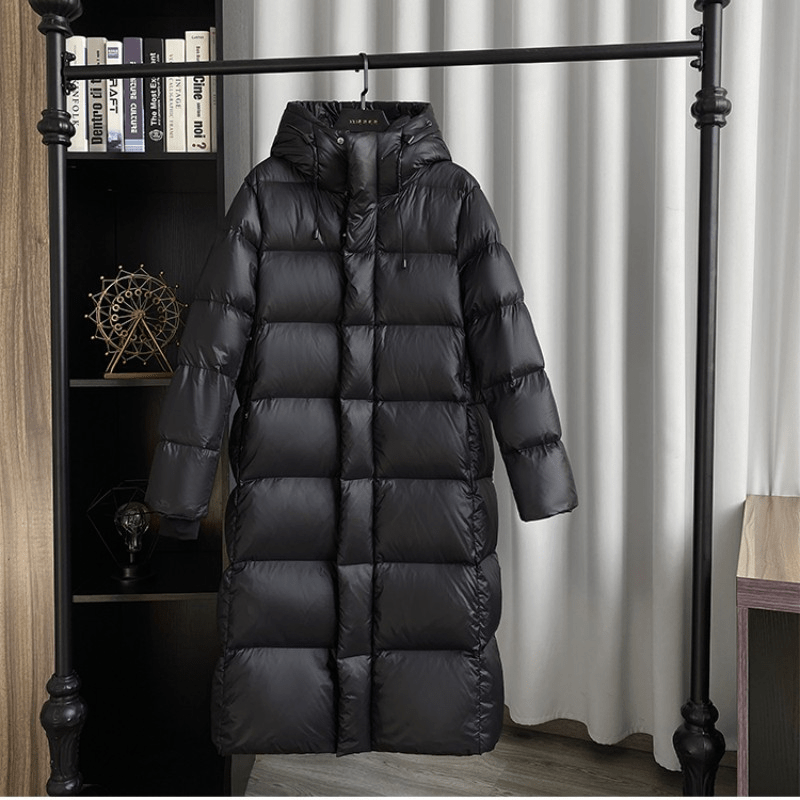 Ladies Long Padded Puffer Jacket with Hood