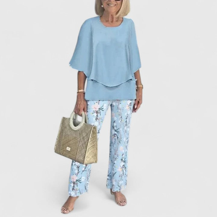 Demi | Floral Print Top with Wide-Leg Trousers Set