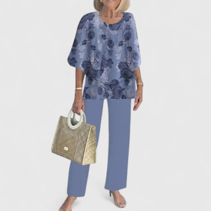 Demi | Floral Print Top with Wide-Leg Trousers Set