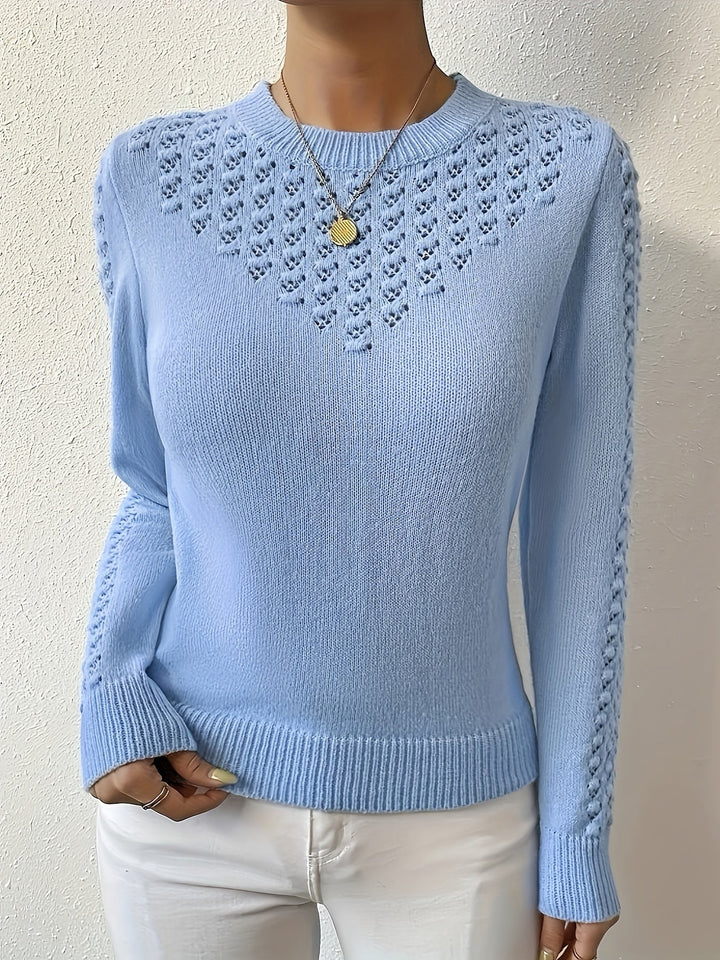 Aveline | Pointelle Knit Round Neck Sweater