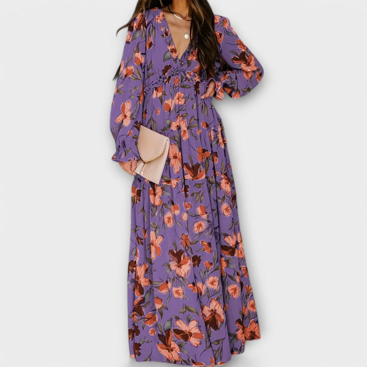 Effortless Floral V-Neck Lightweight Georgette Maxi Dress With Flowing Silhouette