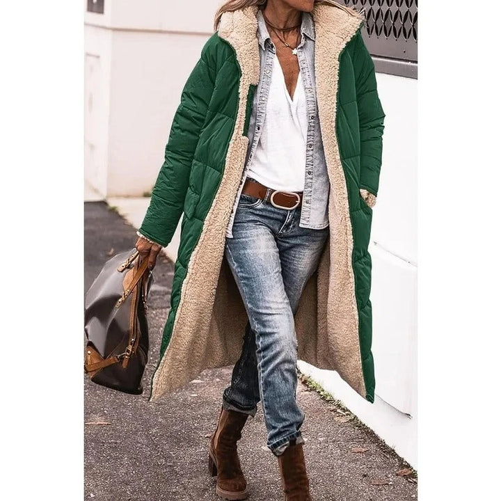 Stylish Long Down Jacket for Women with Sherpa Lining