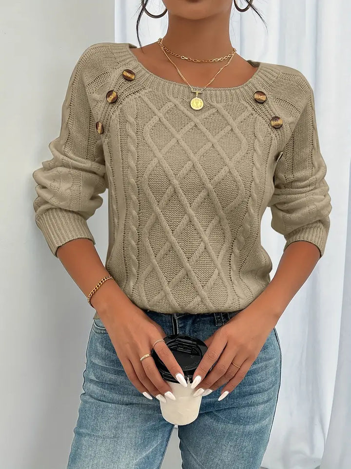 Lina - Long Sleeve Sweater with Braided Pattern, Casual Sweater with Round Neck