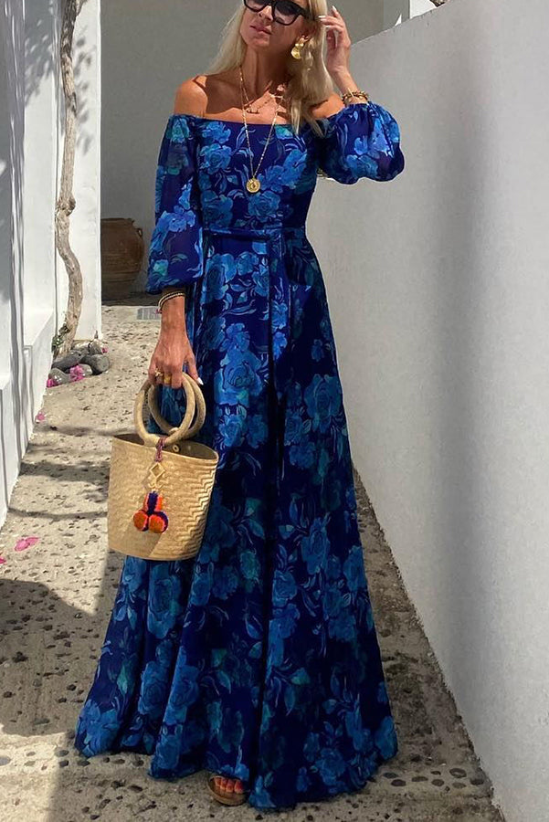 Women’s Floral Maxi Dress – Romantic Off Shoulder Embellished Bodice Elegant Dress
