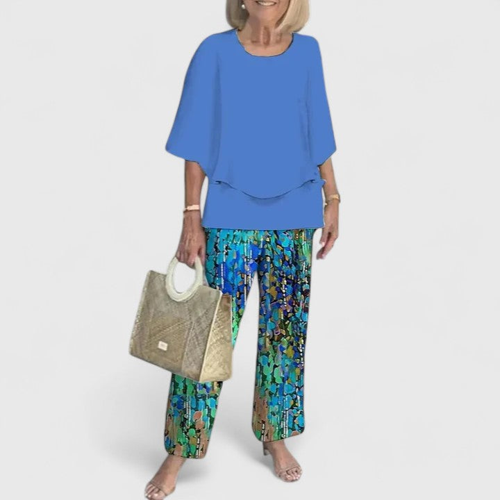 Demi | Floral Print Top with Wide-Leg Trousers Set