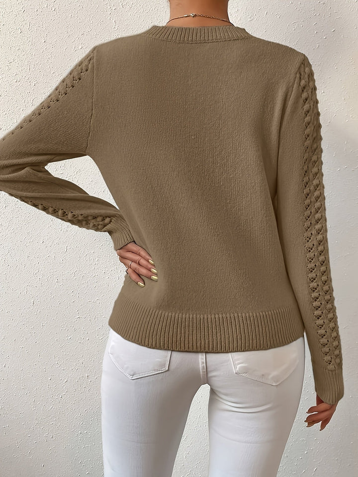 Aveline | Pointelle Knit Round Neck Sweater