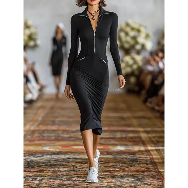 Bella | Women's Midi Dress with Zipper and Pockets