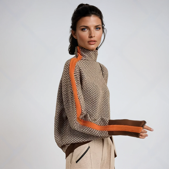 MILA – CHIC HIGH NECK PATTERN SWEATER