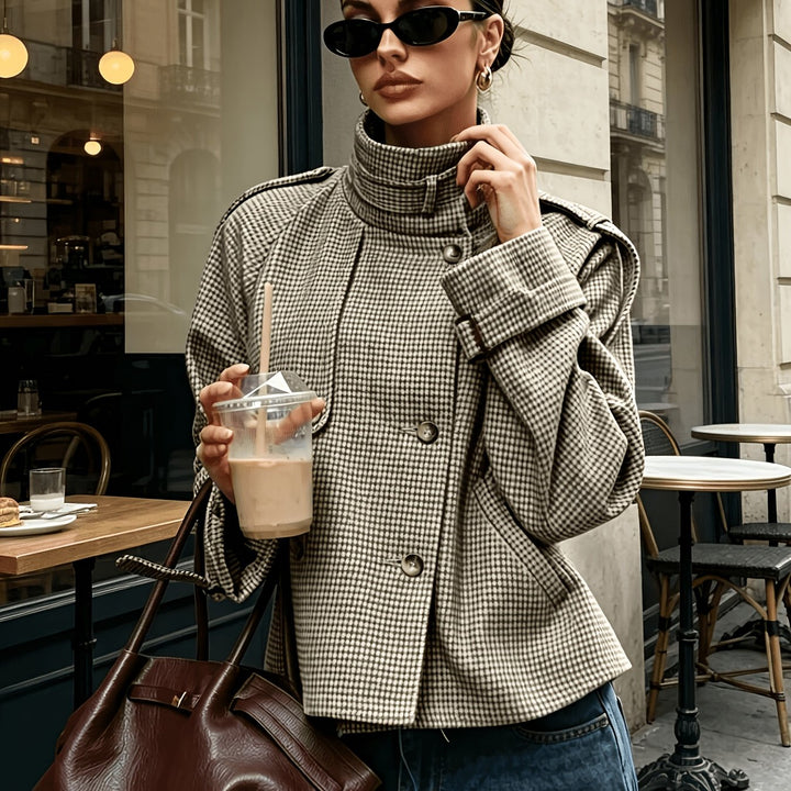 Marguerite | Colbert with Standing Collar in Houndstooth