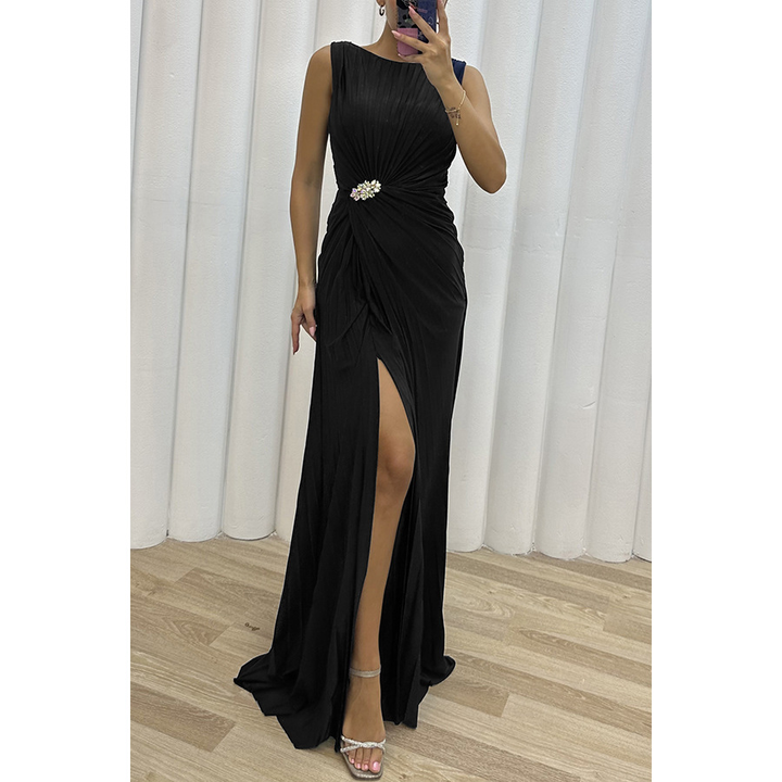 Glamorous Effortlessly Pleated Maxi Chiffon Georgette Flowing Silhouette Wedding Dress