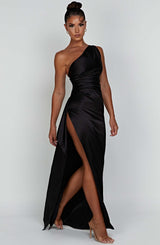 Glamorous Sculpted One Shoulder Ultra Smooth Satin Figure Flattering Silhouette For Wedding Dress