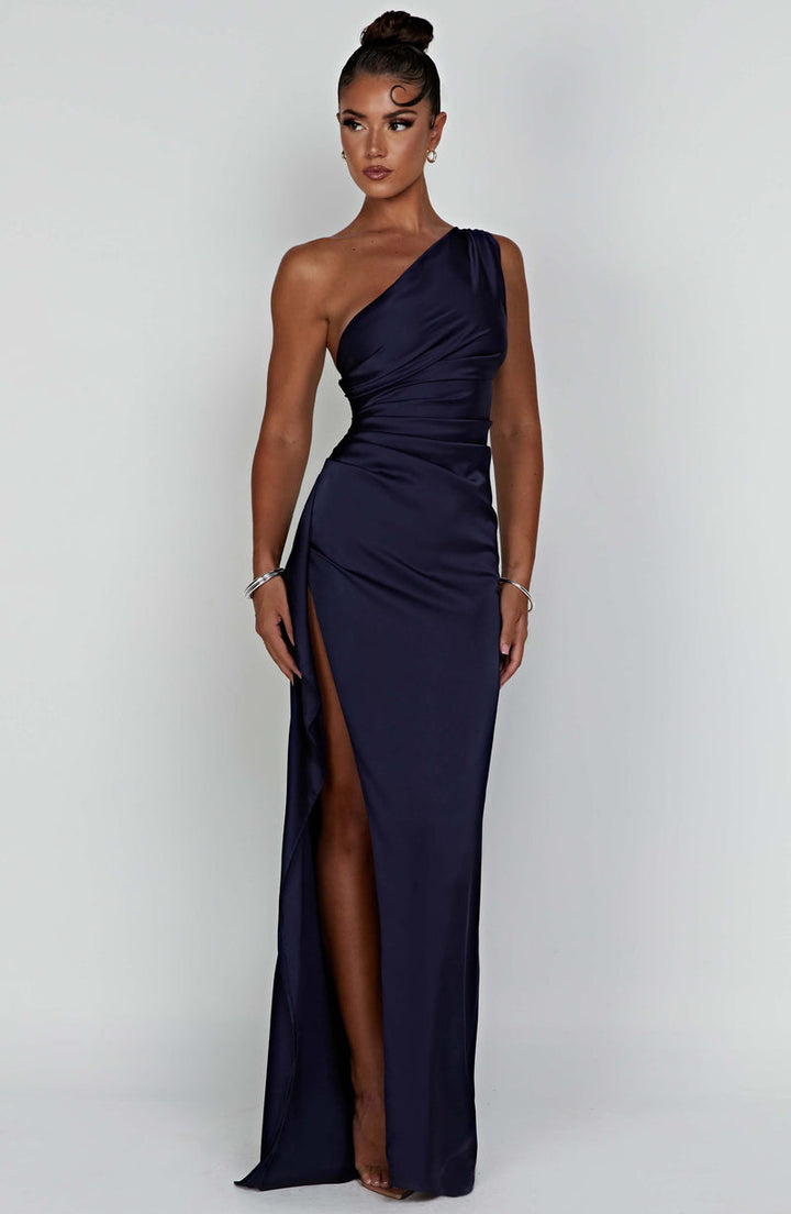 Glamorous Sculpted One Shoulder Ultra Smooth Satin Figure Flattering Silhouette For Wedding Dress
