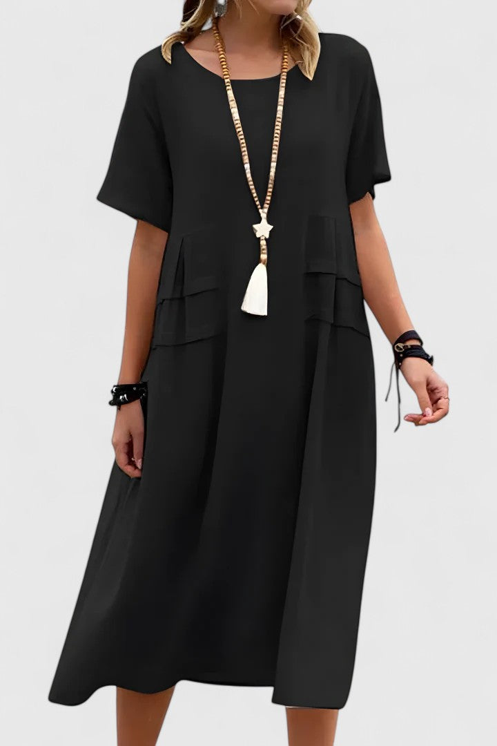 Elegant Flattering Midi Length Luxurious Crepe Fabric With Elongating Silhouette Dress