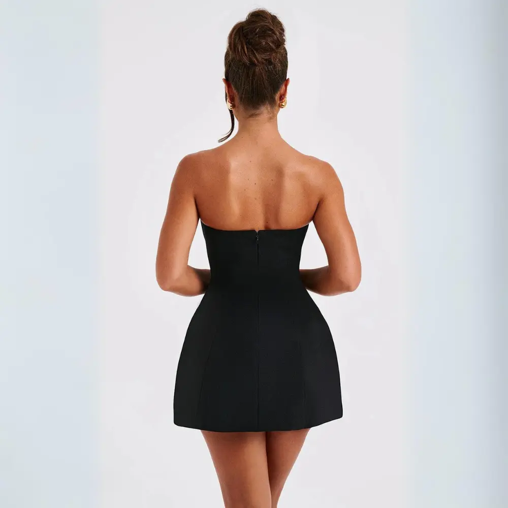 Chic Strapless Silhouette Curve Hugging Stretch Jersey Mini Dress Nightlife