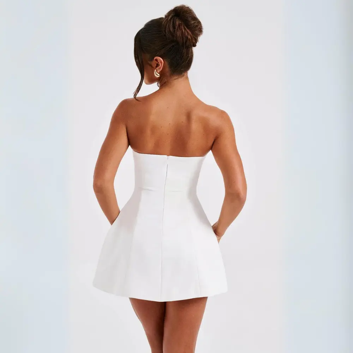 Chic Strapless Silhouette Curve Hugging Stretch Jersey Mini Dress Nightlife