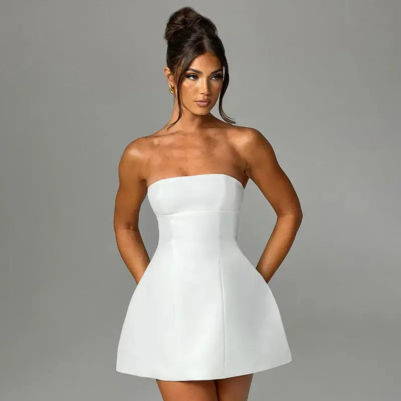 Chic Strapless Silhouette Curve Hugging Stretch Jersey Mini Dress Nightlife