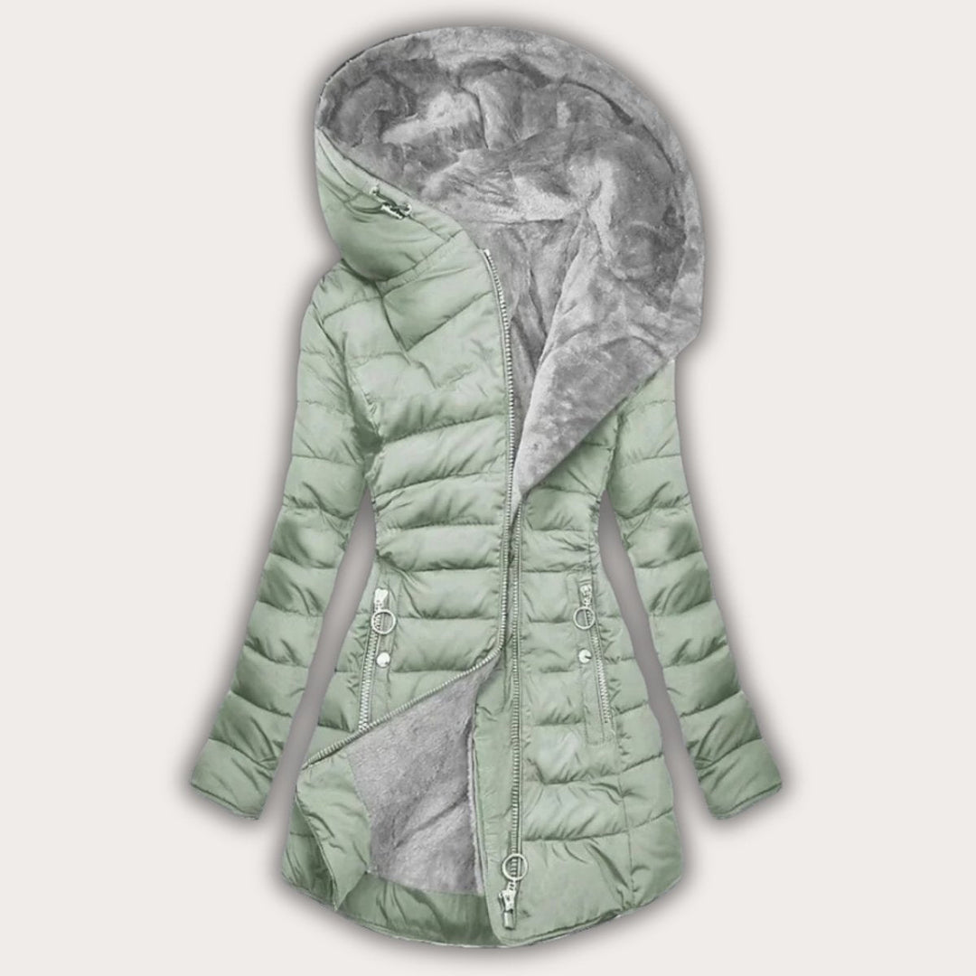 Ladies' Puffer Jacket with Faux Fur Lining and Hood