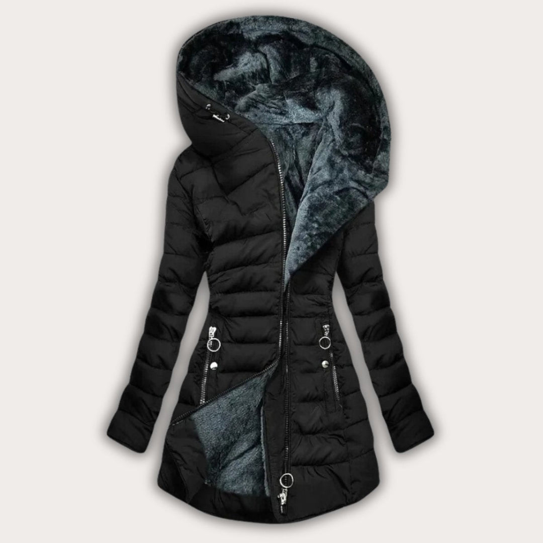 Ladies' Puffer Jacket with Faux Fur Lining and Hood