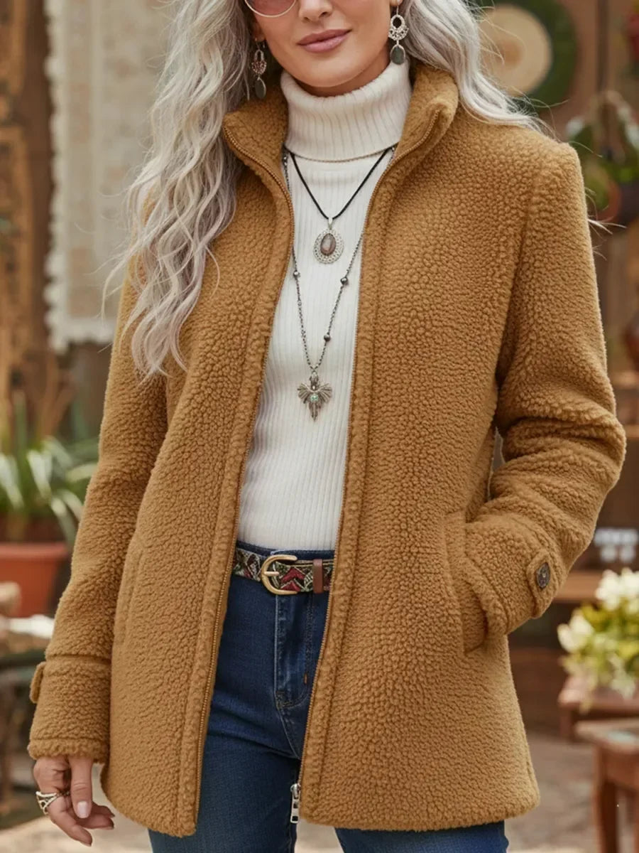 Chanelle | Stand-Up Collar Jacket with Full Zip in Luxurious Lambswool Feel