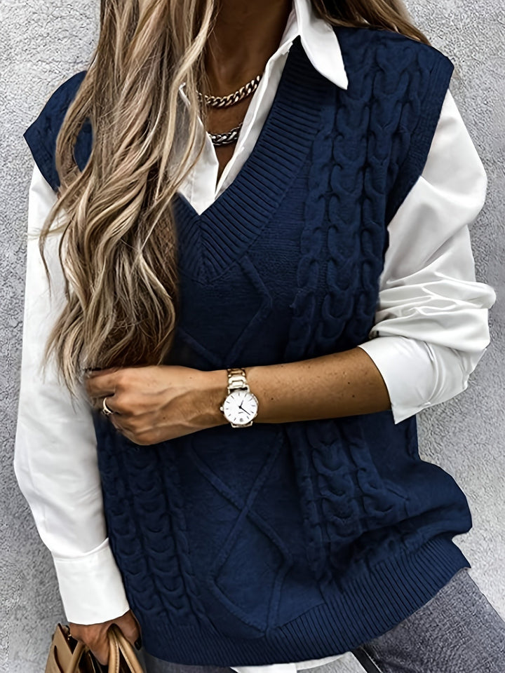 Cora | Cozy Cable Knit V-Neck Sweater Vest