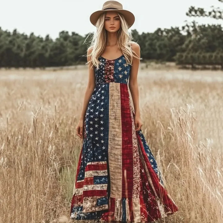 Women’s Dress with Straps and Panel Print