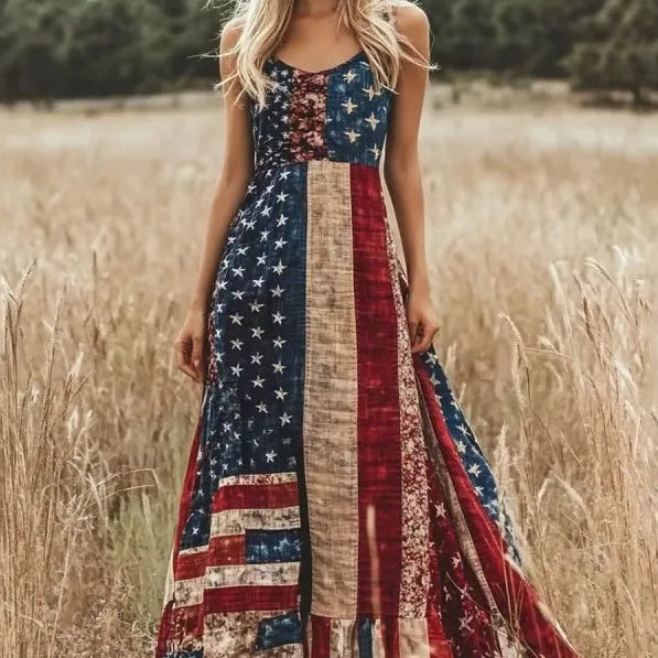 Women’s Dress with Straps and Panel Print