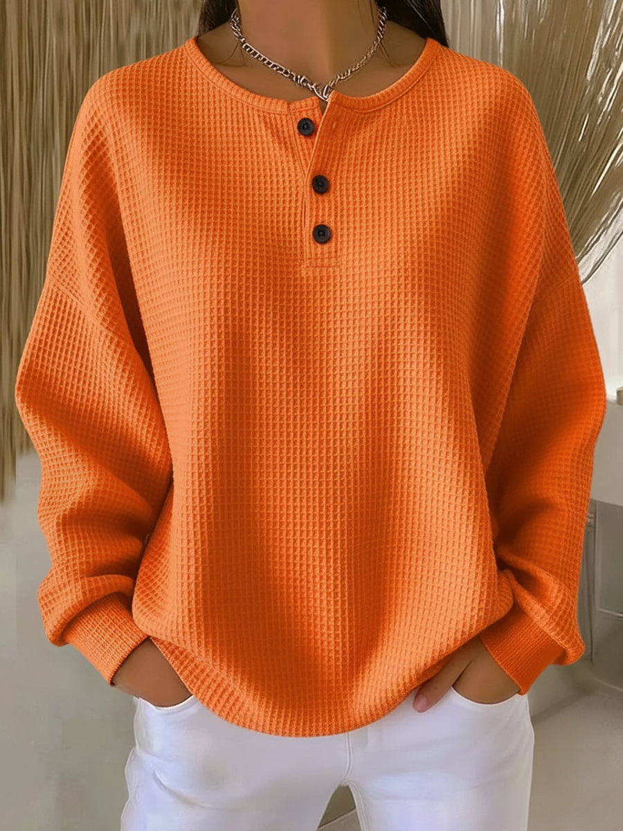 Anne - Cozy Sweatshirt with Waffle Texture and Collar