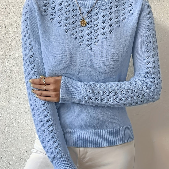 Aveline | Pointelle Knit Round Neck Sweater
